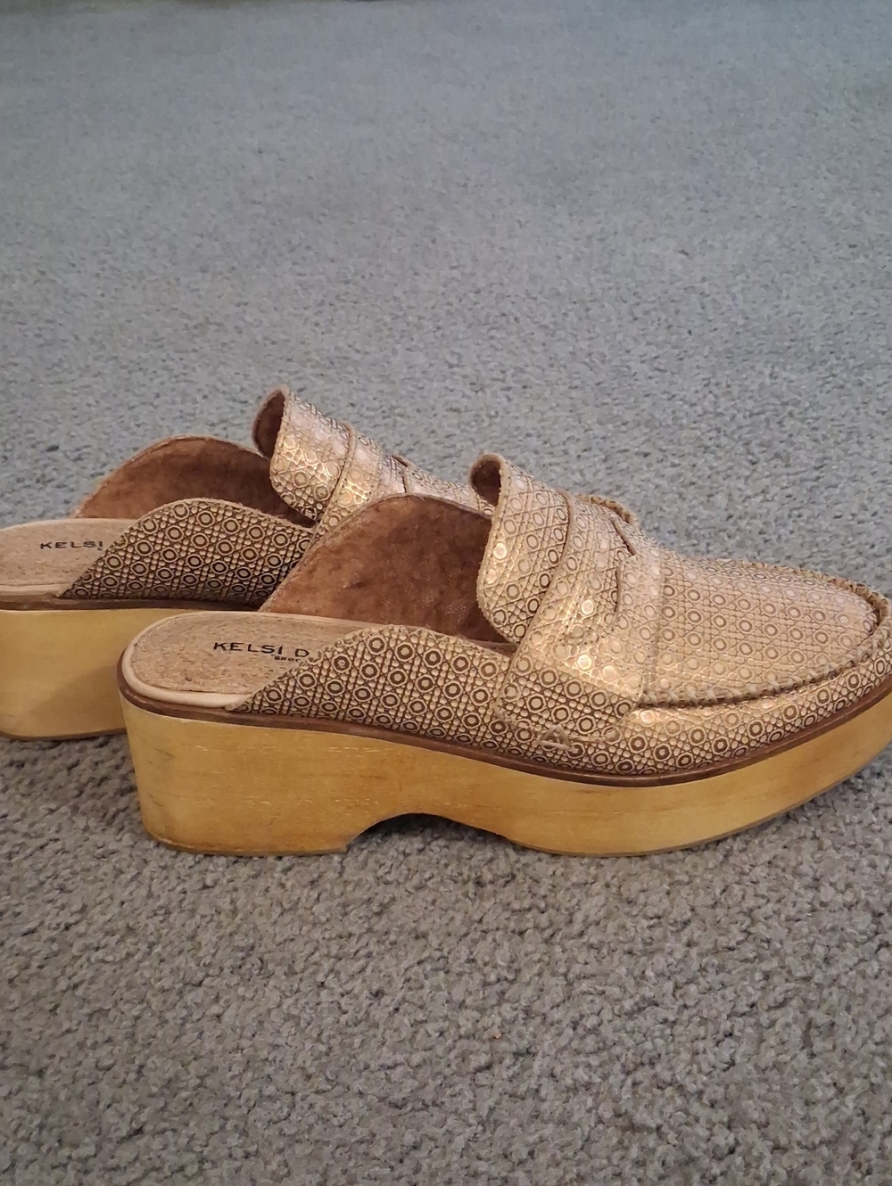 Kelsi Dagger Metallic Brooklyn  Rose Gold Patterned Platform Slip In Mules. (7)
